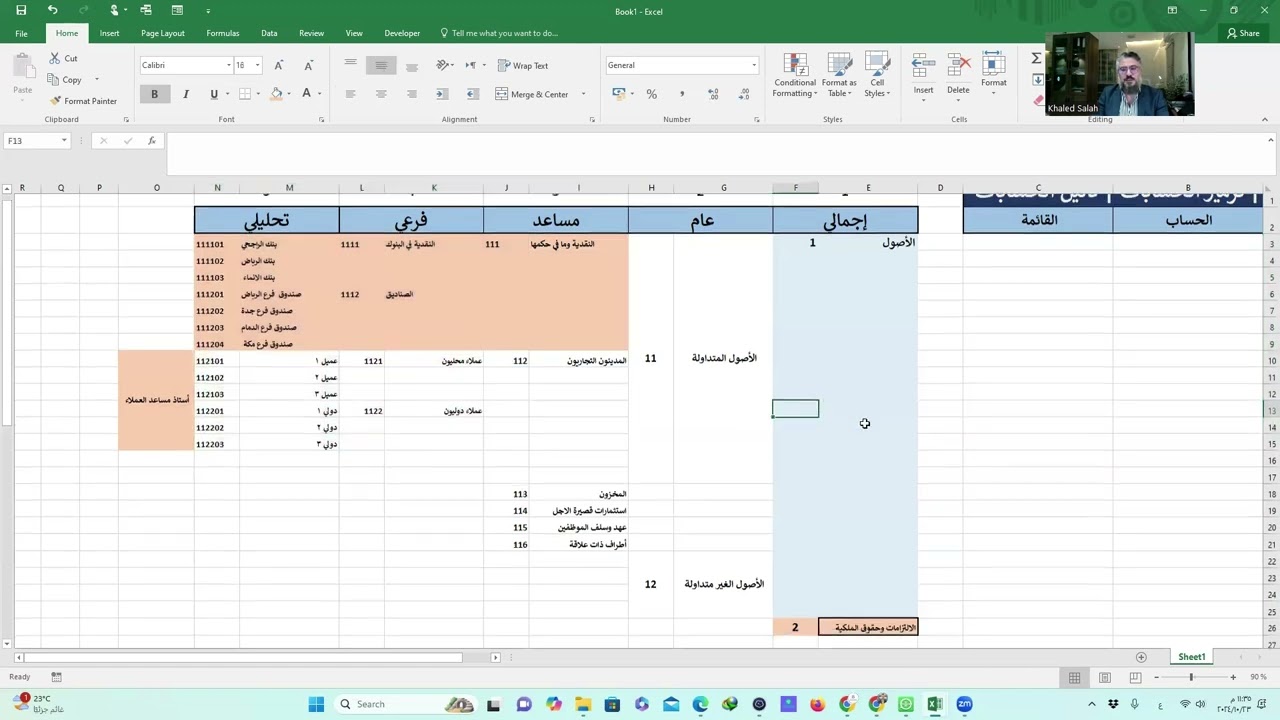 شجرة الحسابات او دليل الحسابات  وطبيعة العمليات