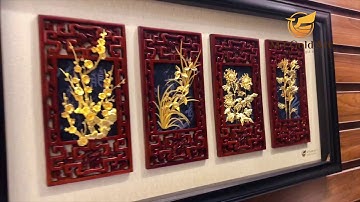Bộ tranh tứ quý Mai - Lan - Cúc - Trúc dát vàng 24k