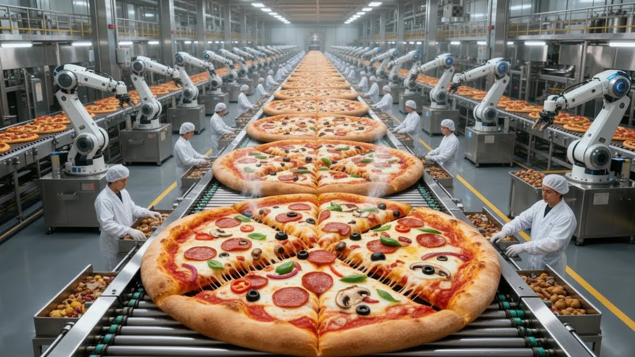 Pizza Process Factory Inside a Modern Pizza Factory: From Fresh Dough to Fully Topped Frozen ...