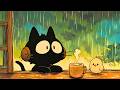 Cat Jazz Relax Rain Sounds | Cozy Jazz Cafe Ambience for Study, Work and Sleep