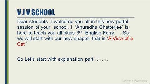 Class 3 English Reader Chapter -2 Poem : A View  Of a Cat Introductory Video By Anuradha Chatterjee