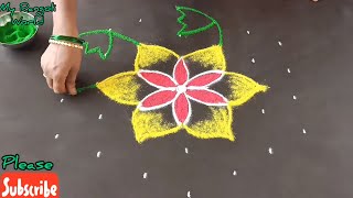 New Daily Rangoli Designs with 7*4 dots | Easy Daily Muggulu | 7 dots Simple Daily Kolam with Colors