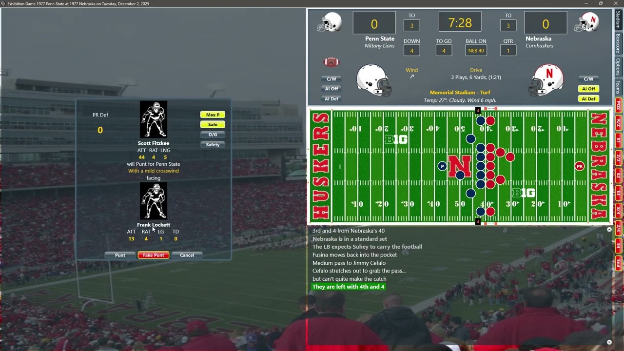 Second and Ten Football (First half 1977 Penn St. vs. Nebraska