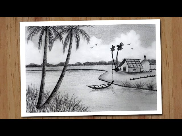 How To Draw Easy and Simple Village Scenery With Pencil Step by Step   Scenery Drawing  YouTube