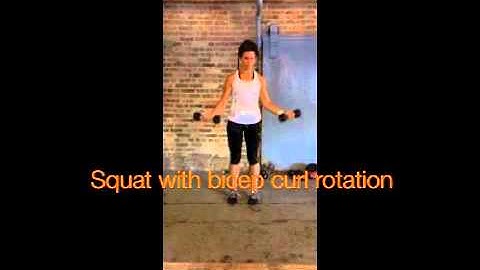 Squat with bicep curl rotation