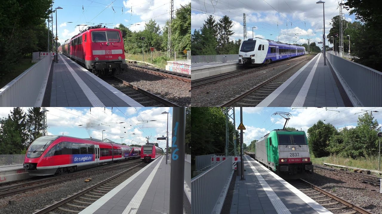 Bahnverkehr in Kohlscheid mit Br 111 + Dostos, Arriva FLIRT3, Br 643.2 , Güterzug und Br 425