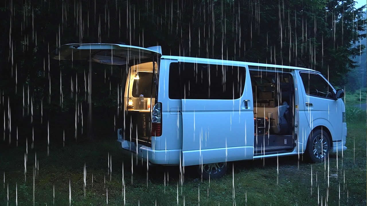 Автомобильный лагерь во время раската грома и проливного дождя|VanLife|ASMR