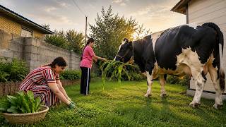 IRAN Village Life: Giant Cow Milking by Small Rural Girl Farm Work and Homemade Cake
