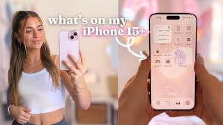 what's on my iPhone 15+ 📱🎀 | pink aesthetic theme, new ios 17 new features!