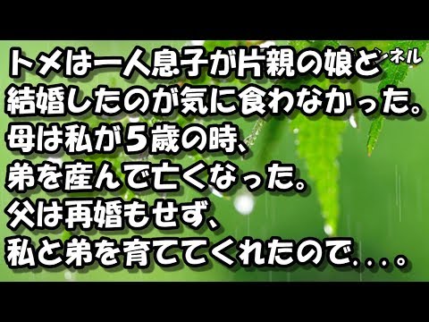 トメは一人息子が片親の娘と結婚したのが気に食わなかった。母は私が５歳の時、弟を産んで亡くなった。父は再婚もせず、私と弟を育ててくれたので   。