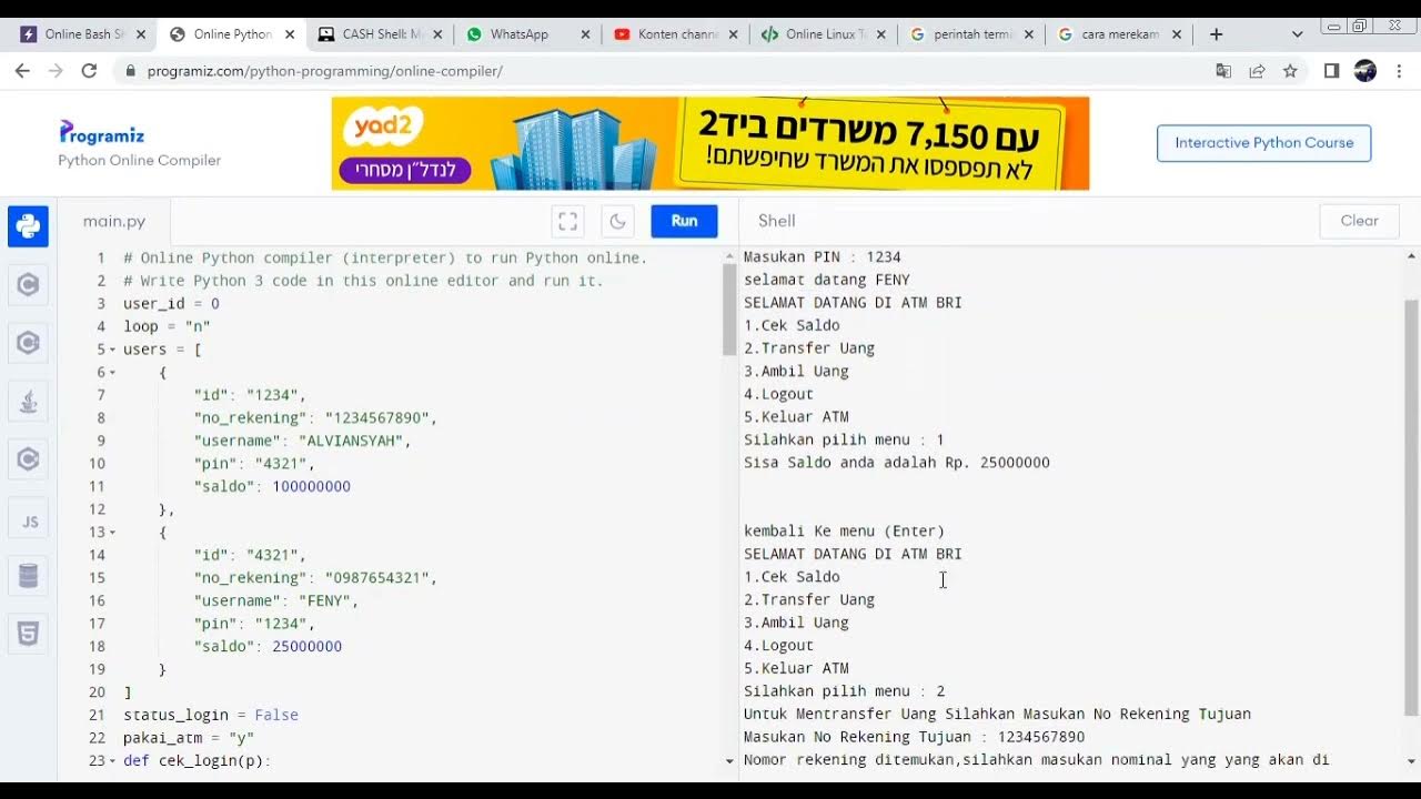 pembuatan code python ATM. - YouTube