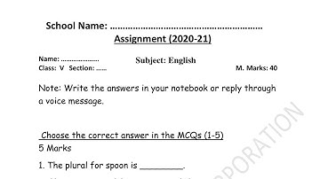 NDMC Class 5 English SA 2 FINAL EXAM Question Paper
