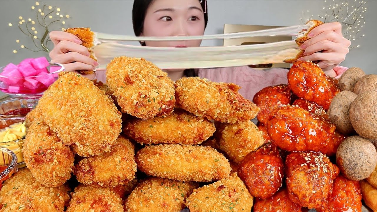 ASMR 나홀로 연말 홈파티 기분내기🥲🎉 치필링 양념치킨 치즈볼 붕어빵 겨울간식 리얼먹방 :) Cheese chicken , seasoned spicy chicken MUKBANG