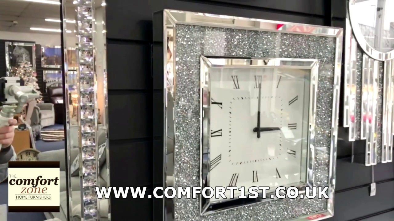 Mirrored Crushed Diamante Square Wall Clock YouTube