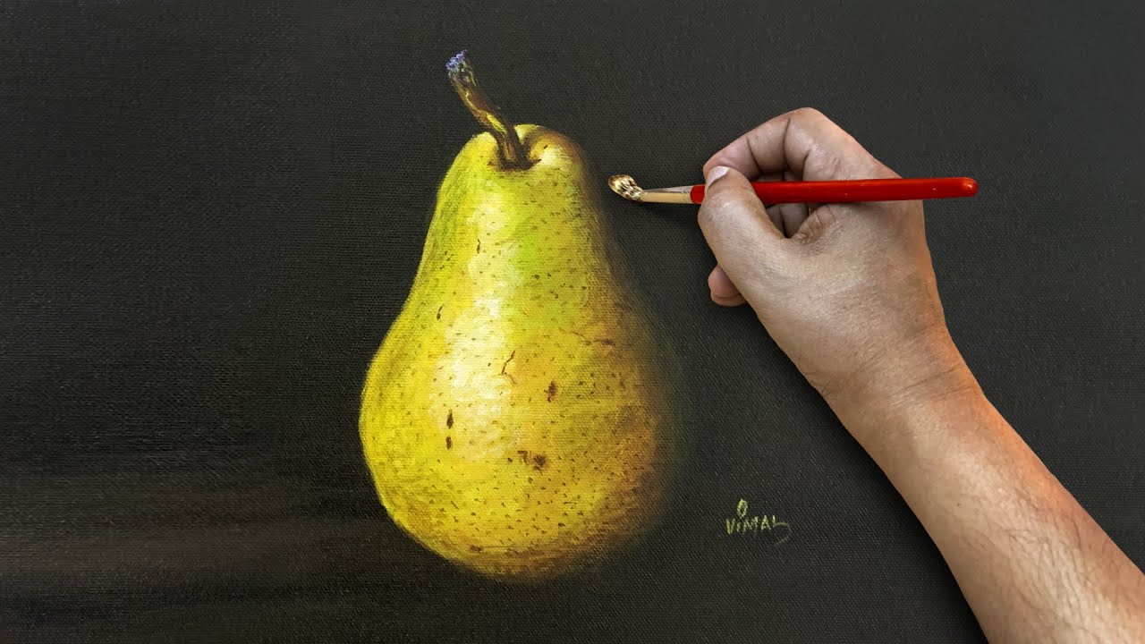 Painting a Pear in Dark background I Acrylic Painting Process I The Artistry of Realistic Painting