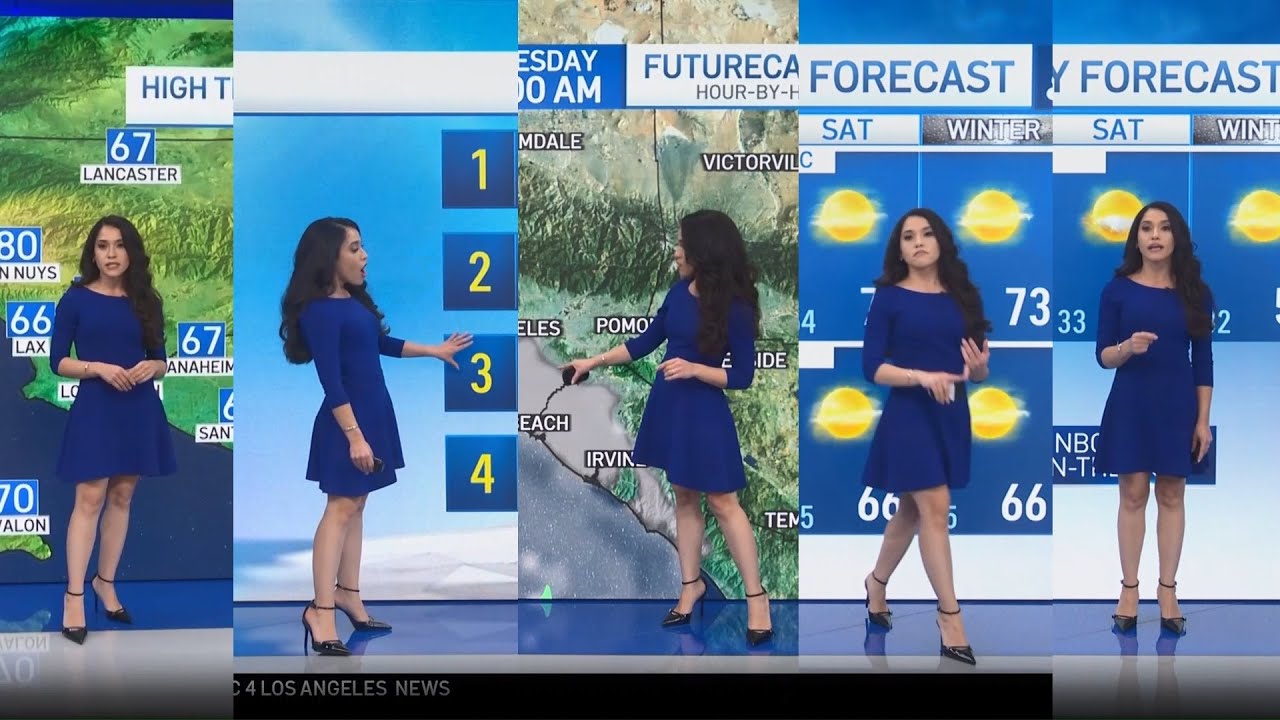 Стефани Ольмо представляет вечерний прогноз погоды для телеканала NBC4 в Лос-Анджелесе (15 декабр...