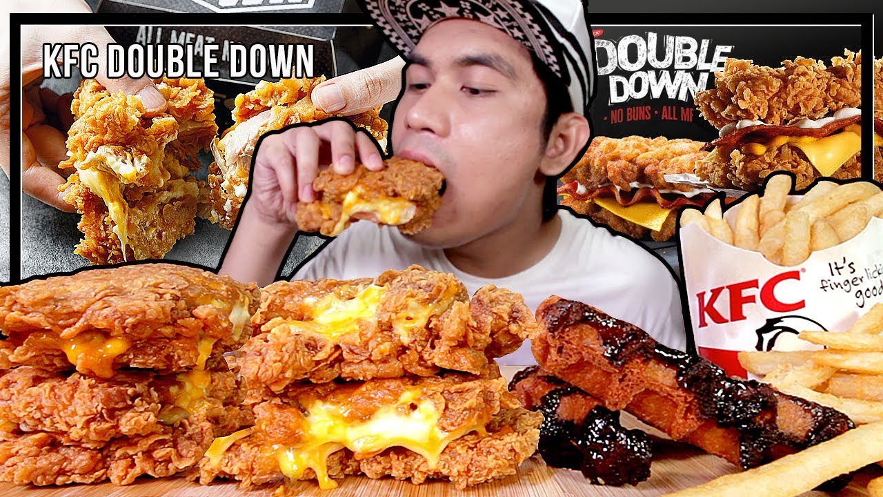 REVIEW: KFC DOUBLE DOWN & FRIED WAFFLE CHOCOLATE STICKS! SEDAP SANGAT KE?! | EATING SHOW W/ ASMR