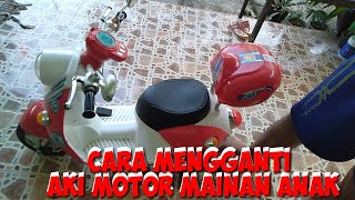 GANTI AKI MOBIL-MOBILAN ANAK PAKAI AKI MOTOR