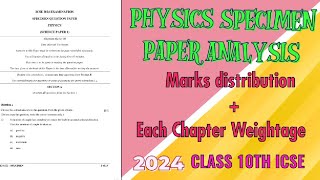 Physics specimen paper analysis || Class 10th icse || MARKS DISTRIBUTION & EACH CHAPTER WEIGHTAGE ||