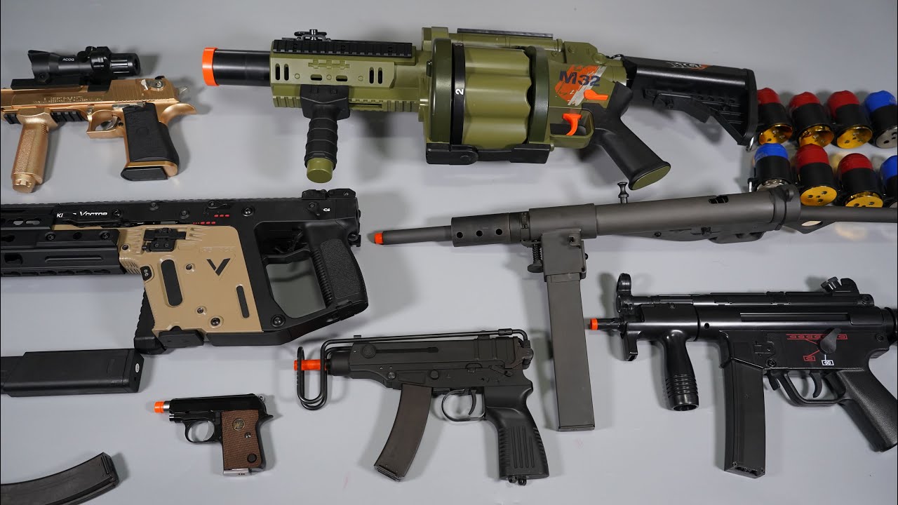 Nerf Gun Grenade Launcher M32 Toy Gun - Airsoft Sten MK2 KRISS Vector -Realistic Toy Guns Collection
