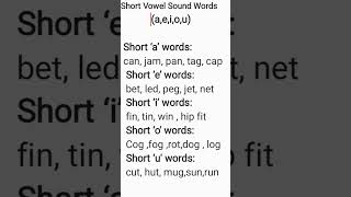 Short Vowel sound words ( a,e,I,o,u)
