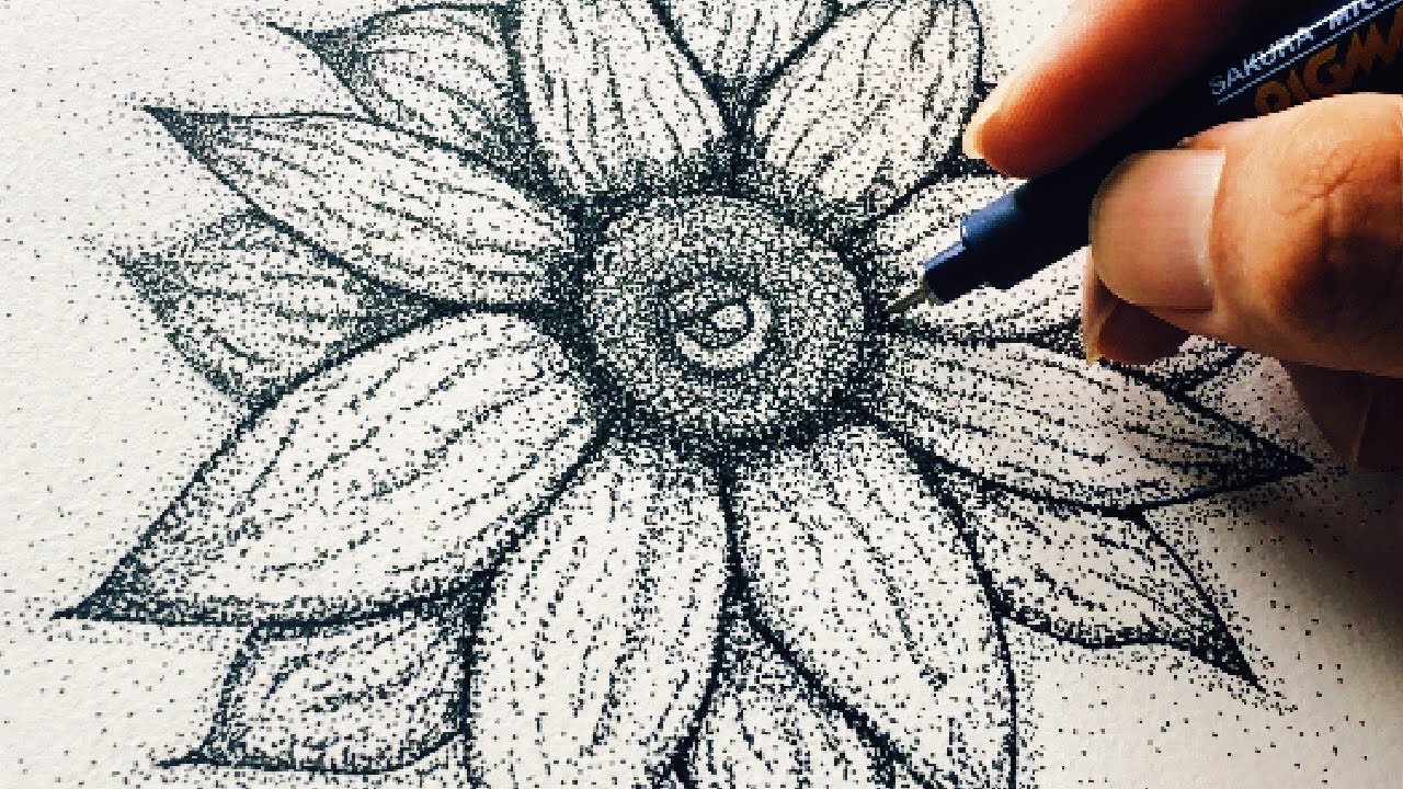 点描画 ペン1本で回以上点を打つとメンタルトレーニングになる向日葵の描き方 Pointillism Art Sunflower Youtube