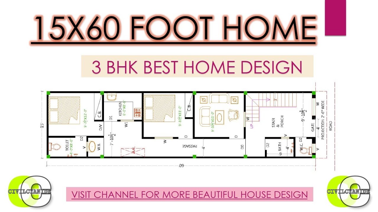 15x60 Foot 3 BHK House Plan II Modern House Plan II House
