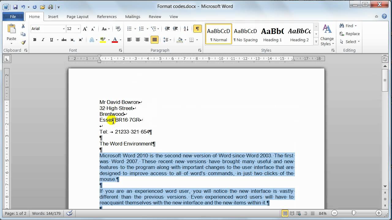 Microsoft Word 2010 format codes - Tutorial 6 - YouTube