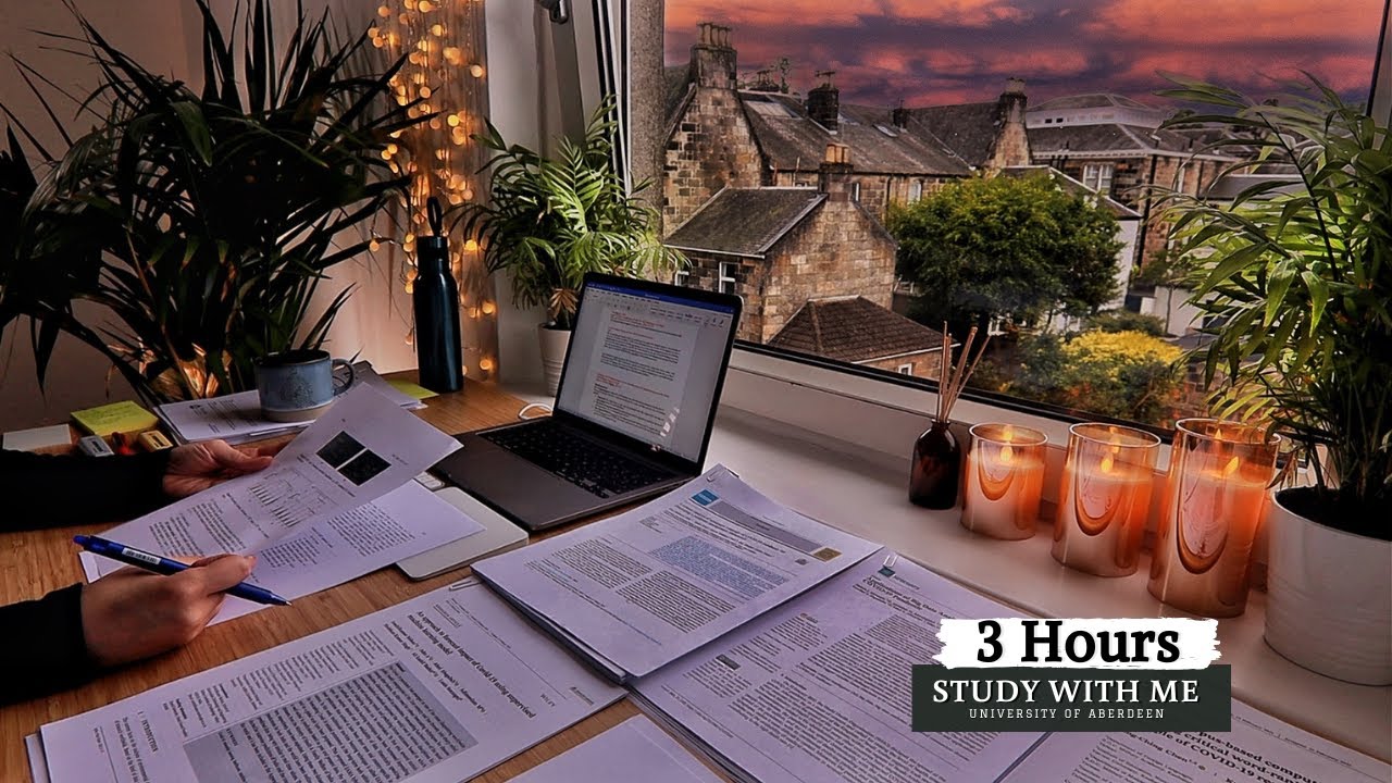 3 HOUR STUDY WITH ME | Golden Sunset in Breaks, Background noise, Rain ...