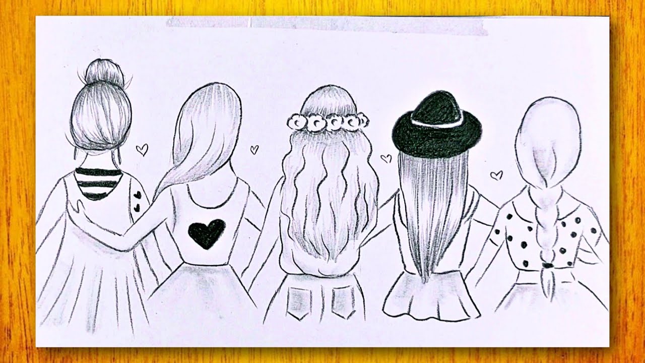 Dibujo simple con 5 chicas mejores amigas / BFF dibujo fácil para  principiantes - thptnganamst.edu.vn