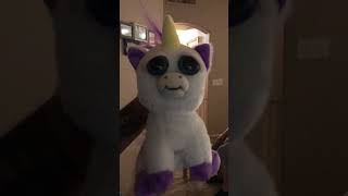 Guy scares baby boy with unicorn doll and boy walks into wall