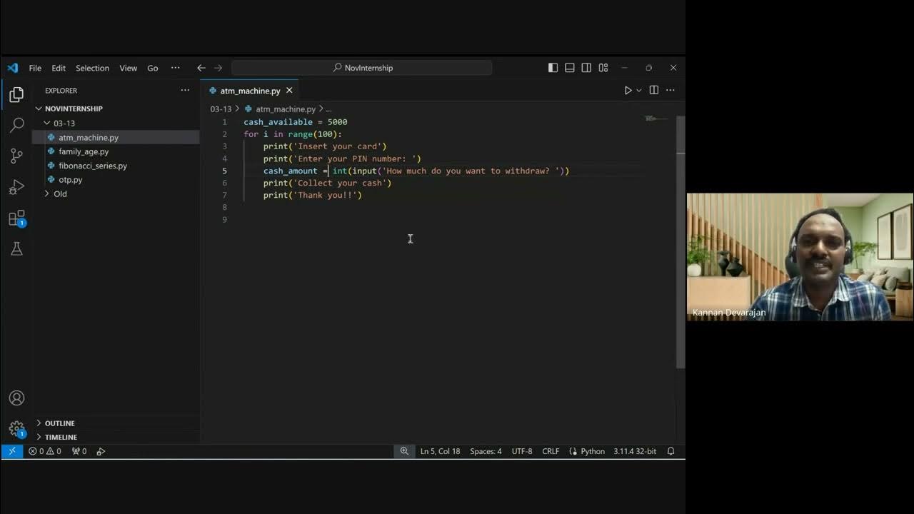 Python - Introduction to while loop using ATM machine problem (in Tamil ...