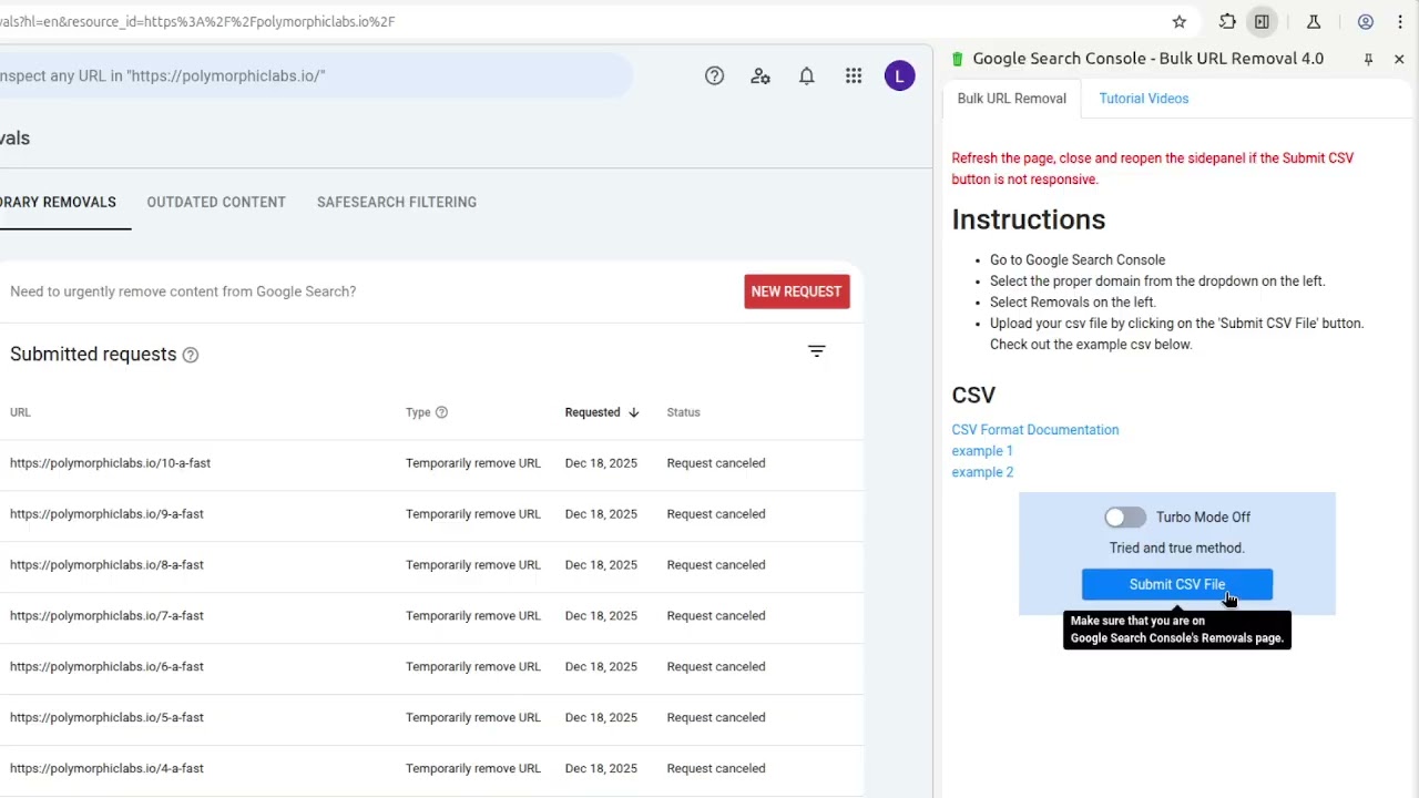 Google Search Console Bulk URL Removal just got Turbo Mode
