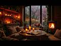 Cozy Fireplace Rain Jazz ☕ Blossom Window Views for Study, Relax and Gentle Evenings