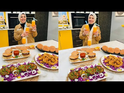 العزومة مع الشيف فاطمة أبو حاتي بوب كورن السمك برجر السمك عصير اليوسفي بالجزر