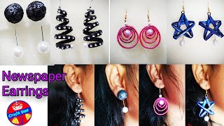 Best out of waste Newspaper//4 Easy Diy Earrings Making at Home // Handmade Jewelry//Crafts Vine