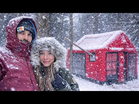 Winter Arrives at Our Inflatable Cabin in The Woods
