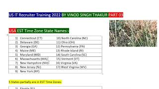 Part 03 | US IT Recruiter Training 2022 | US IT Recruitment Training 2022 | EST State Names |
