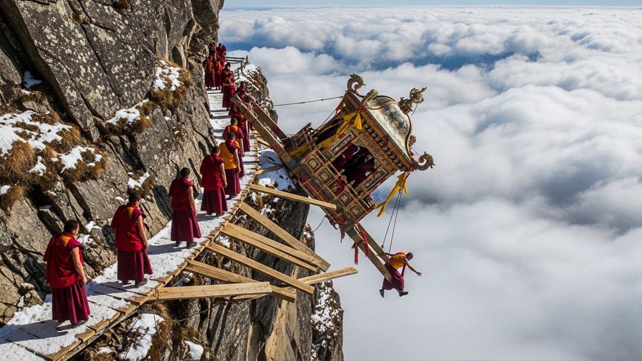 UNBELIEVABLE Himalayan Cliff Rituals 2026 | Most Dangerous Buddhist Procession on Mountain