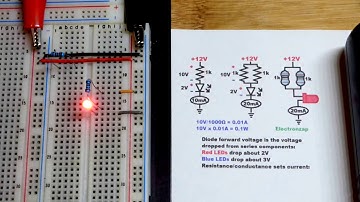 Learning electronics LED forward voltage demonstration using light emitting diode and resistors