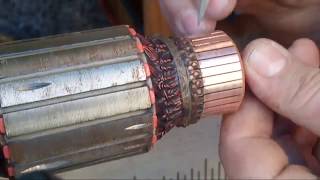 Sparking carbon brushes ~ Cleaning the armatures  commutator bar on a circular saw
