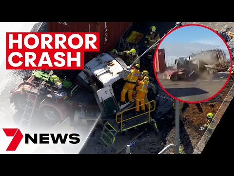 Truckies rescued after a horror crash sparks mayhem in derrimut | 7news