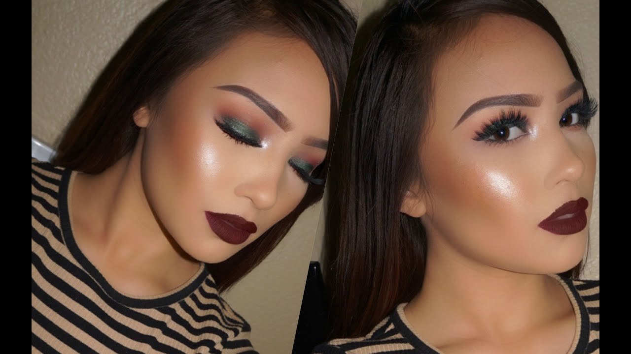 Easy Emerald Eyes & Dark lips | Fall Makeup Tutorial - YouTube