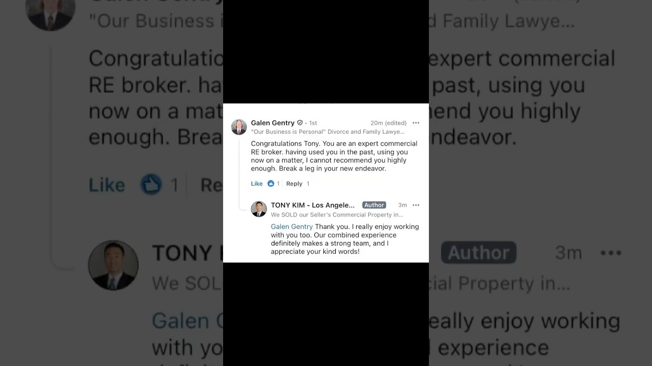 Comment post back from an attorney of the commercial property sellers, Galen Gentry: