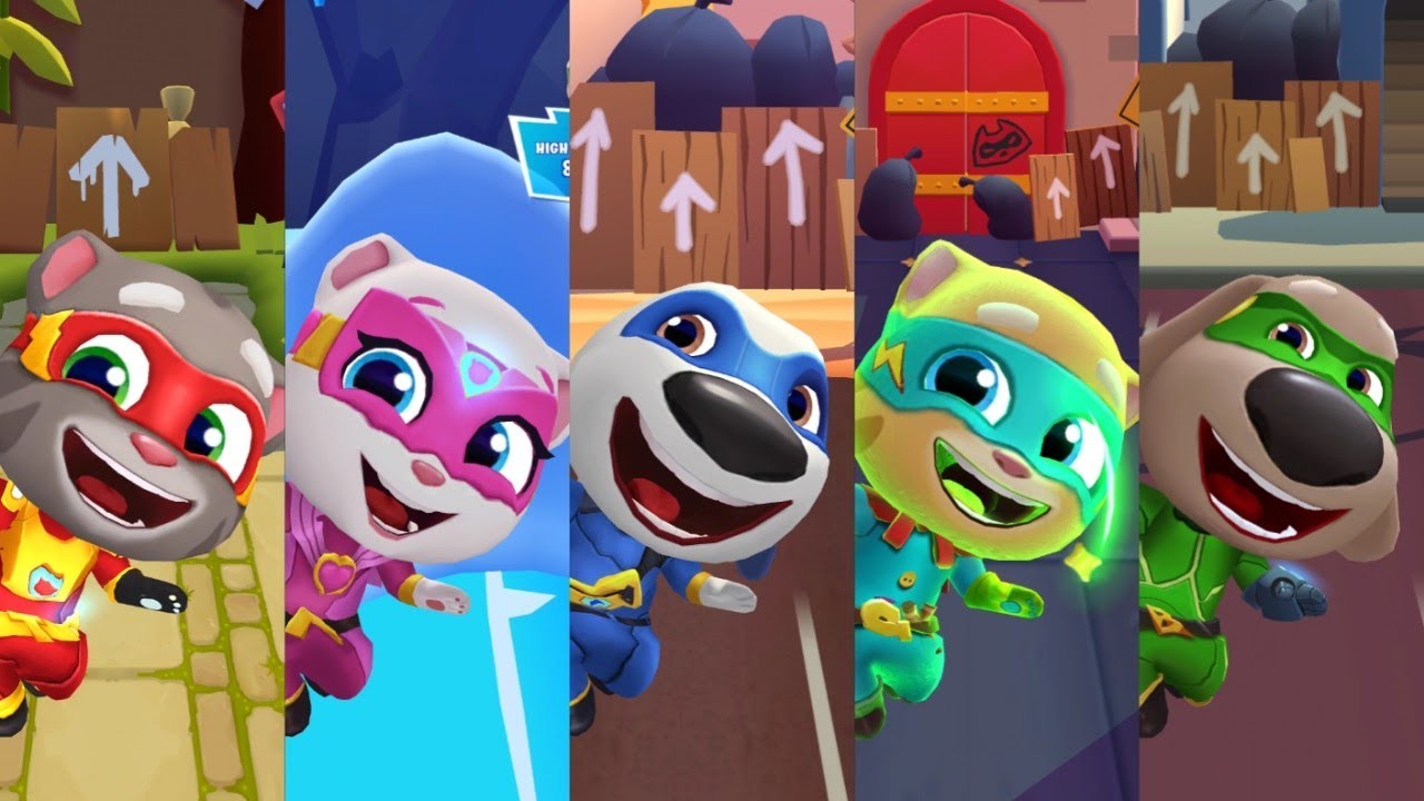 Talking Tom Hero Dash - Ben Vs Tom Vs Ginger Vs Angela Vs Hank Chasing Rakoon In Bosses Slide Walls 