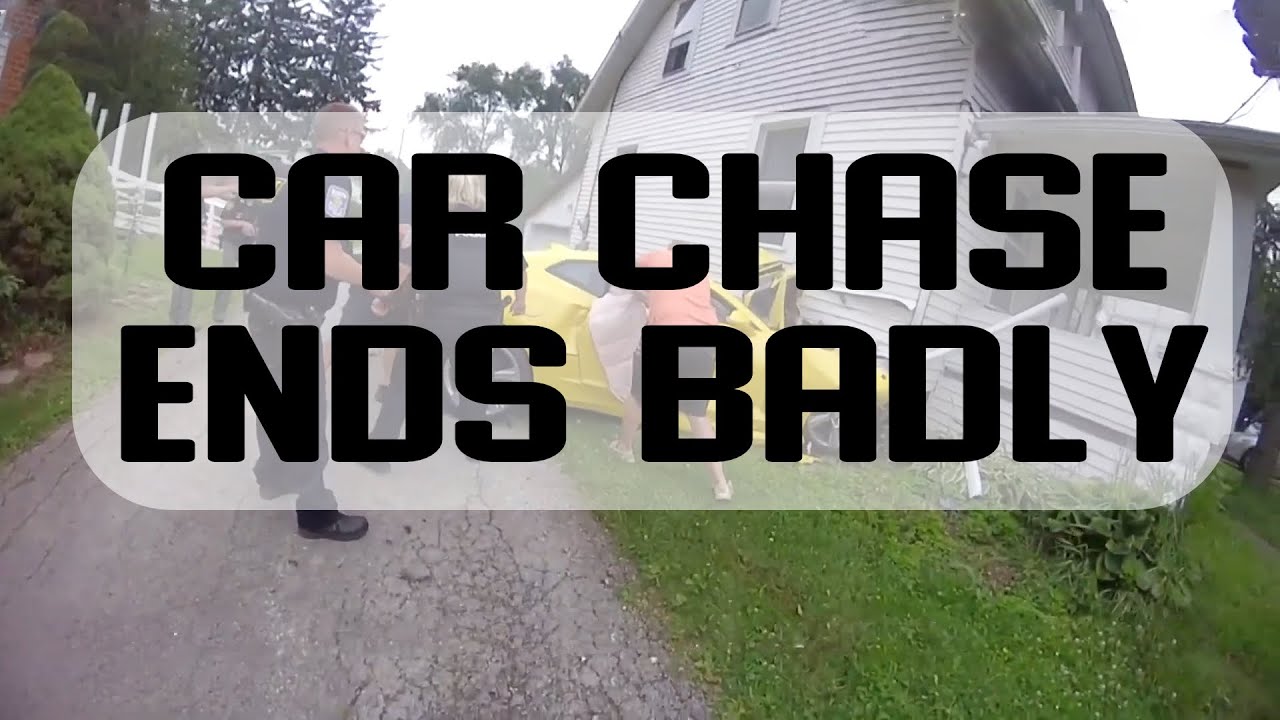 Car Chase Ends With Crash Into House - YouTube