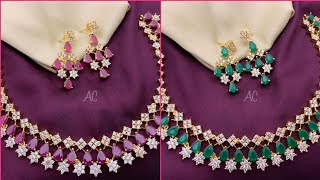 cz simple necklace designs , cz choker sets / one gram gold jewellery / whatsapp 9502099458