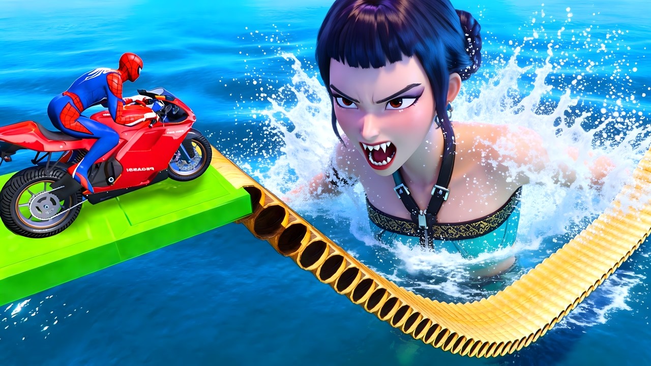 SPIDER-MAN against ZOEY KPOP DEMON on Motorcycle STUNT FUNNY MOMENTS | GTA 5 Rockstar Game Racing