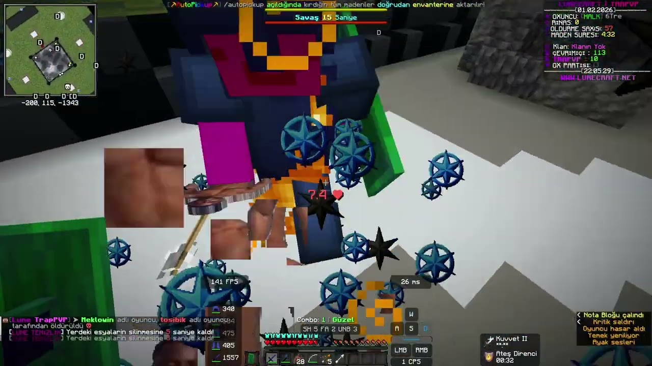 LuneCraft,TrPvp Kill Montage (Dahası Gelicek Rahat Ol Babuş)