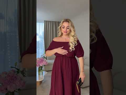 Простора літня сукня довга із структурної жатки з пишним подолом та відкритими плечима, батал великі розміри, видео 1